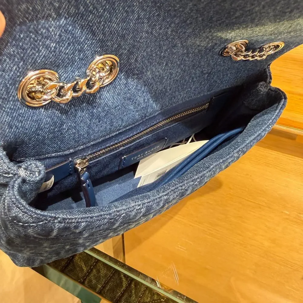 NEW‼️Tory Burch Willa Chevron Denim Shoulder Bag 187315 $595